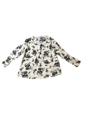 Jouica Black Cream Floral V Neck Long Sleeve Chiffon Blouse Top XL